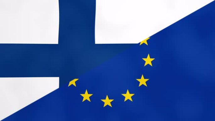 芬兰和欧洲分裂的旗帜。“脱欧”概念是指芬兰退出欧盟。