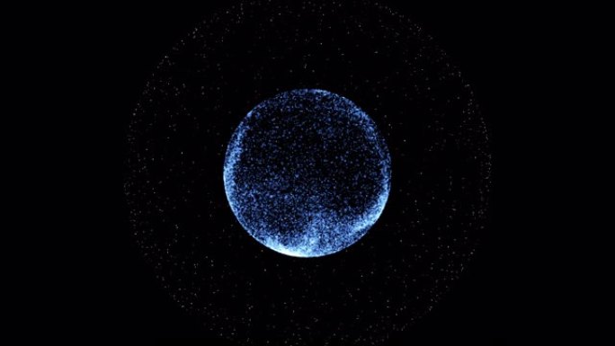 蓝色能量等离子球从黑色背景上阿尔法通道中的微小闪闪发光的灰尘中取出。