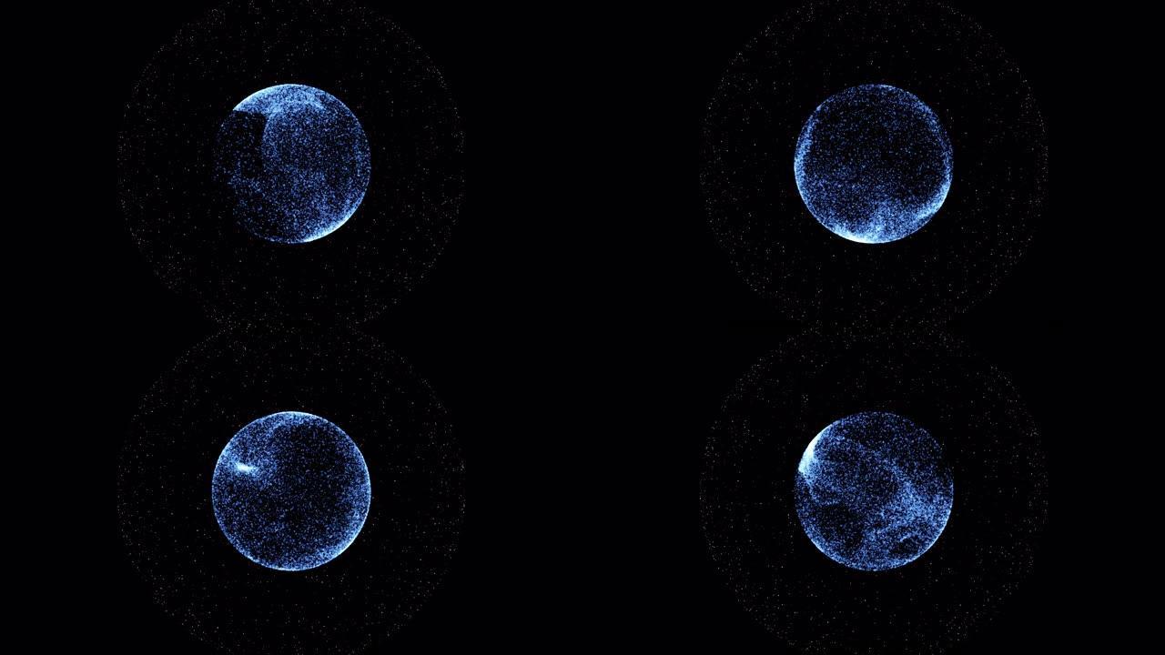 蓝色能量等离子球从黑色背景上阿尔法通道中的微小闪闪发光的灰尘中取出。