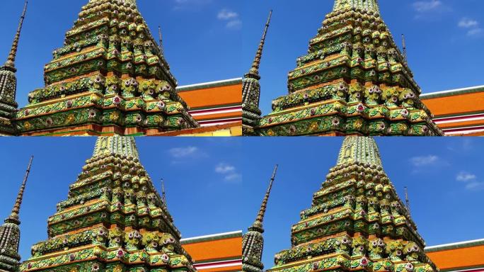 Chedi一种坚固的结构，在泰国曼谷的佛教寺庙内包裹着国王的一些遗物或骨灰，装饰丰富。