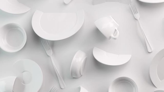 设计菜单餐厅或咖啡馆的白色食品背景概念。为您的标志复制空间。食物传单。陶瓷盘子和盘子。白色背景上的白