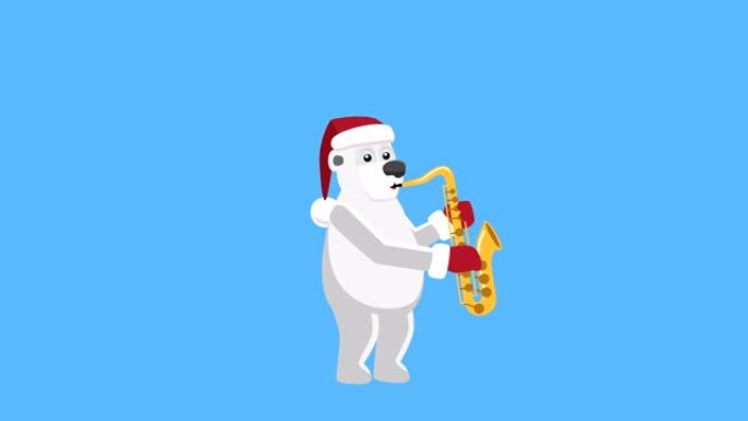 卡通北极熊平圣诞人物音乐播放萨克斯动画。包括亮度哑光