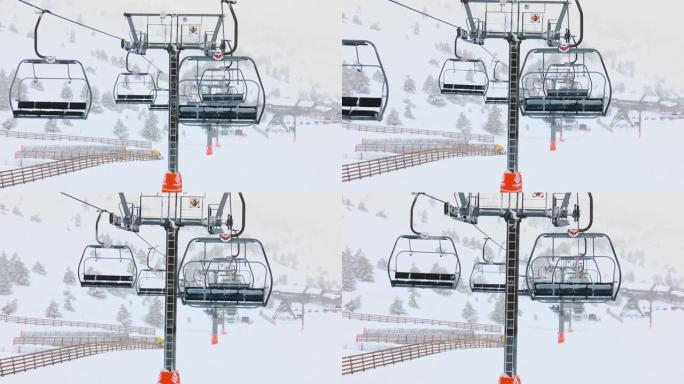 滑雪胜地的升降椅下降到度假村