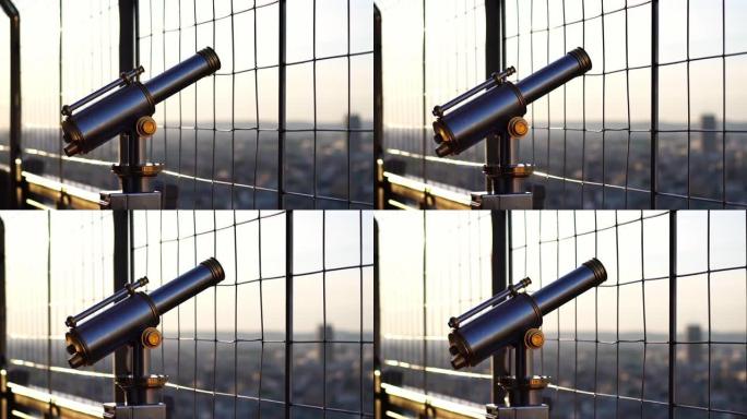 巴黎埃菲尔铁塔顶层的望远镜。