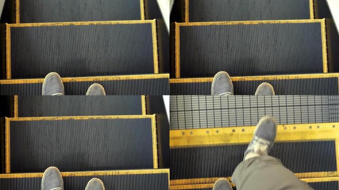 站在日本东京大楼内的自动扶梯上
