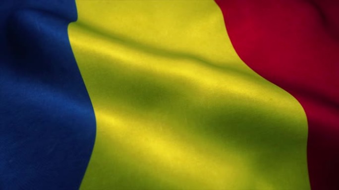 罗马尼亚国旗在风中飘扬。罗马尼亚国旗。罗马尼亚无缝循环动画的标志。4K
