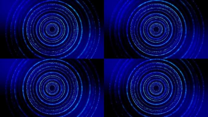 4k无缝循环科幻蓝色背景，具有径向结构，粒子平滑地振荡和移动，就像科幻面板平视显示器上的信息图形元素