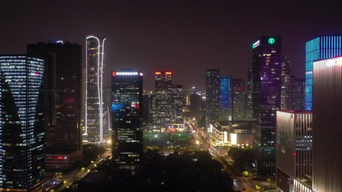 夜间照明杭州市市区交通建设场空中全景4k中国