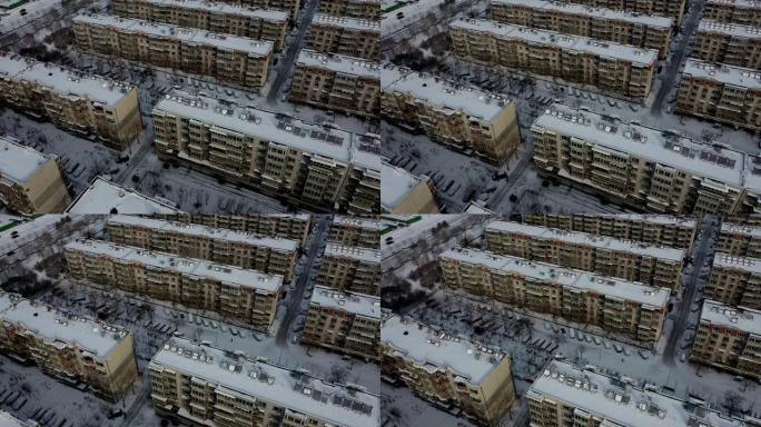 下雪后俯瞰住宅区城市小区积雪航拍