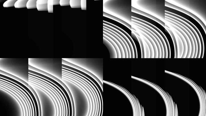 黑白全高清曲线动画。可循环的抽象3d动画。