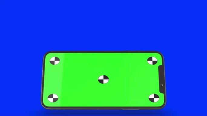 智能手机在蓝色背景上打开。易于定制的绿色屏幕。计算机生成的图像。