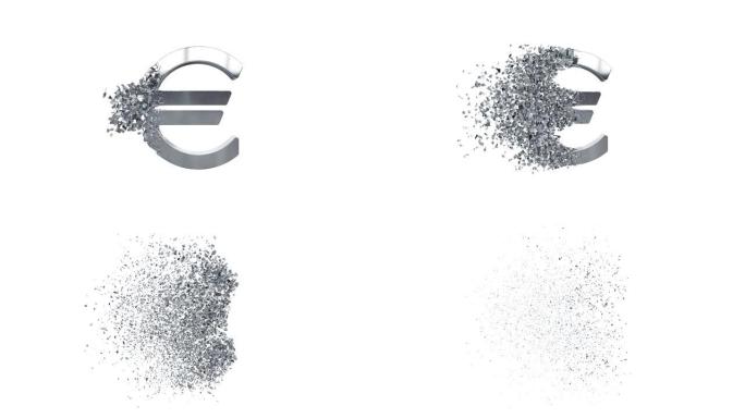 具有消失效应的破碎欧元价值3d模型。金融危机概念。