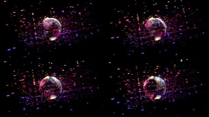 数字地球大数据可视化。HUD网格角运动背景。信息分析。可视化数据信息图形设计。