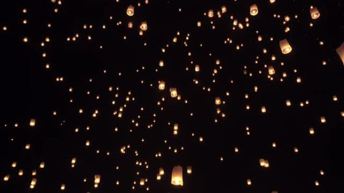 泰国人晚上会放灯笼或灯来祭拜佛祖。泰国清迈的传统节日。腊塘和伊鹏兰纳仪式。庆祝活动的背景。
