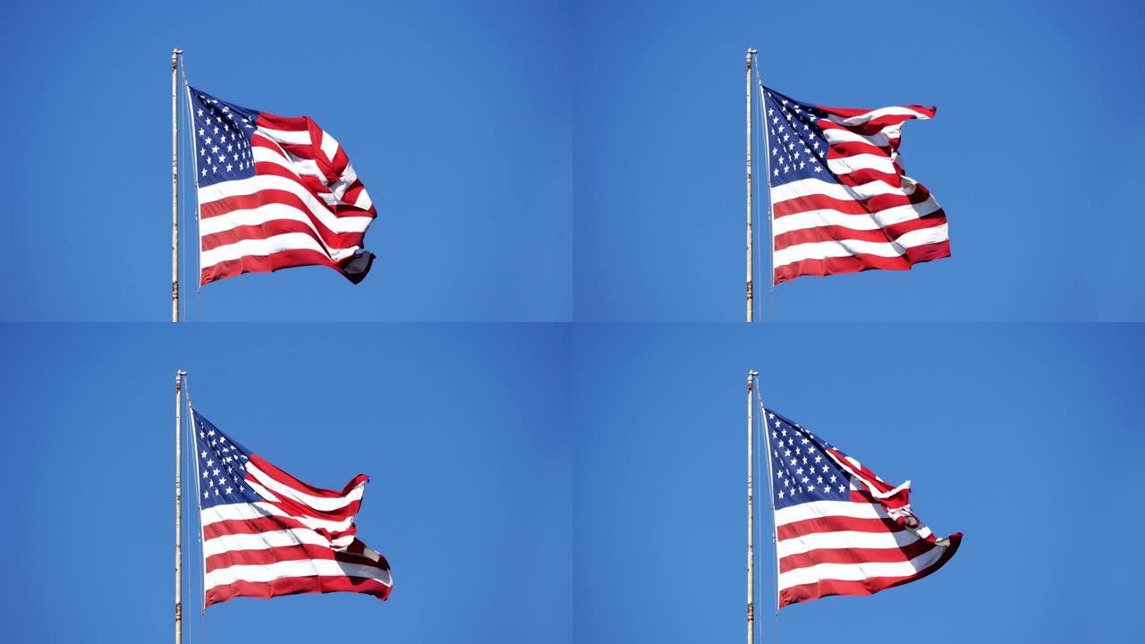 美国国旗在4K的风中飘扬