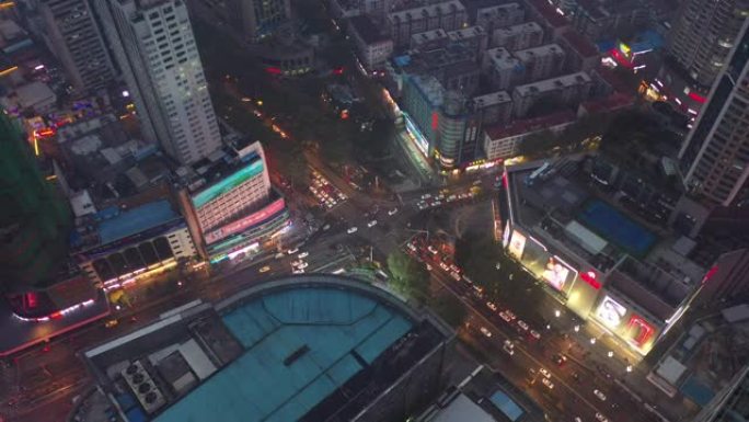 暮光之城夜景照明南京市市区交通街道十字路口空中俯拍全景4k中国