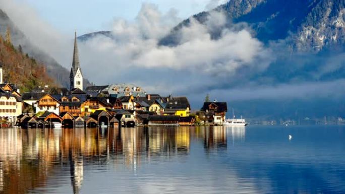 延时: 奥地利哈尔施塔特湖，安静的蓝色
