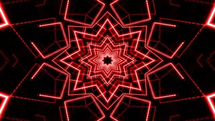 抽象霓虹红色环形几何形状隧道