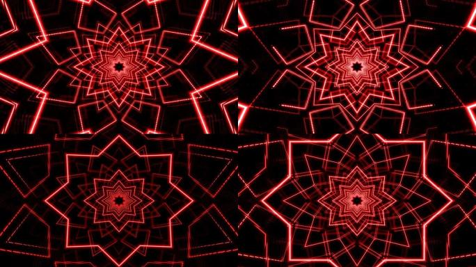 抽象霓虹红色环形几何形状隧道