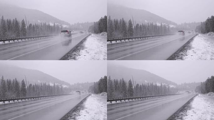 科罗拉多州山区高速公路降雪下危险驾驶