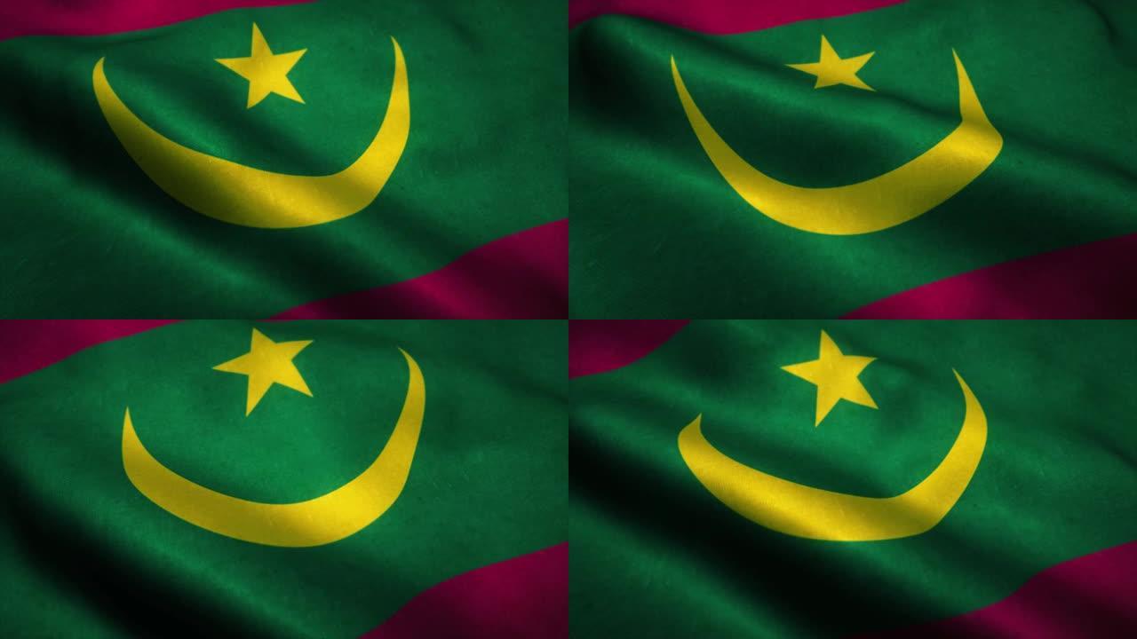 毛里塔尼亚国旗在风中飘扬。毛里塔尼亚国旗。标志毛利塔尼亚无缝循环动画。4 k