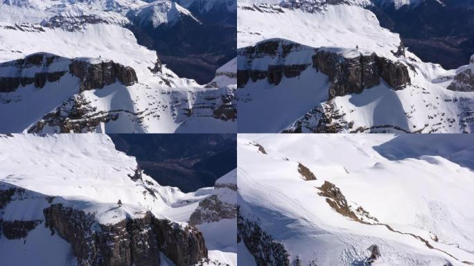 冰雪覆盖的大地块和勃朗峰的空中拍摄