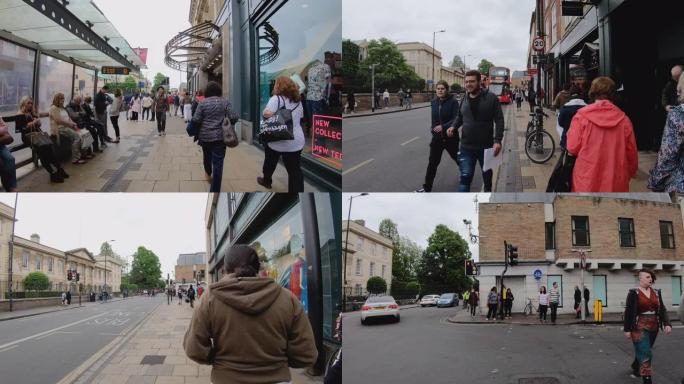 在英国剑桥市中心拥挤的游客步行的时间流逝
