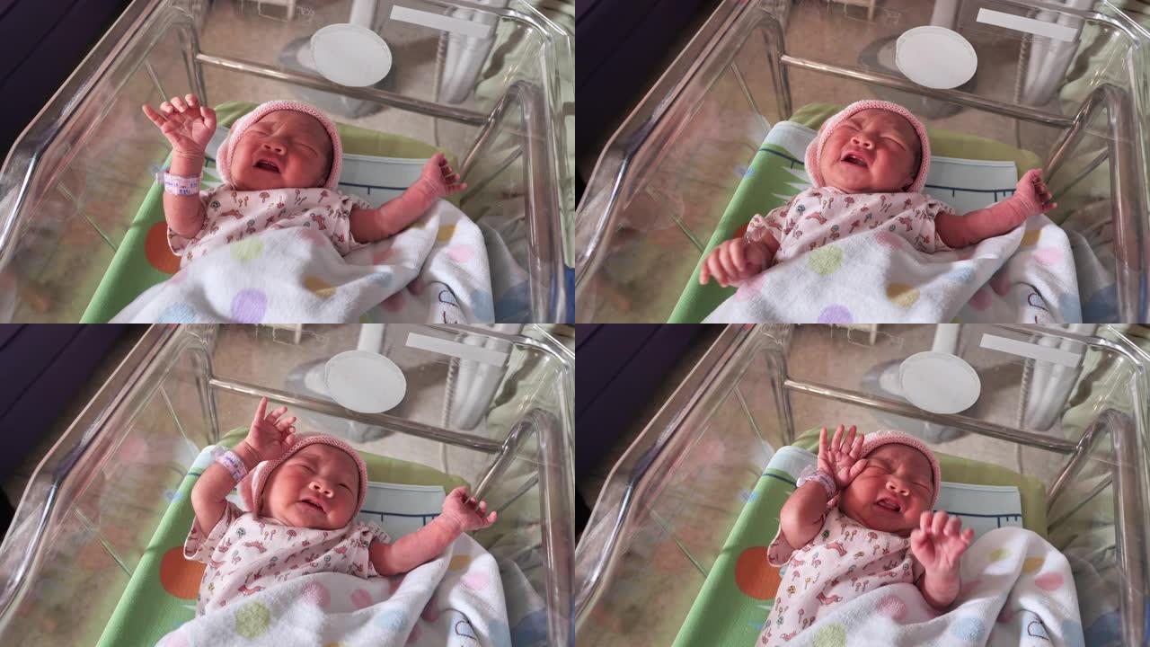 新生女婴出生后在医院哭泣