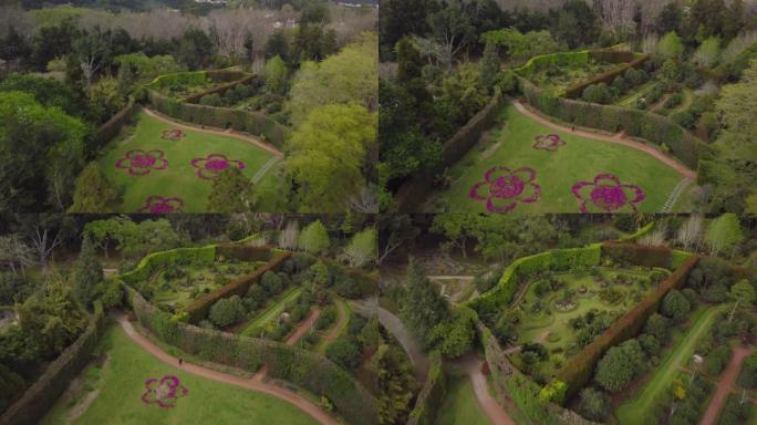 圣米格尔Terra Nostra公园美丽花园和花坛的航拍画面