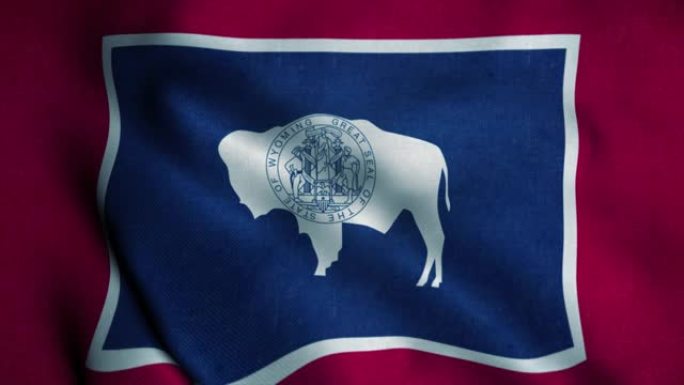 怀俄明州的国旗在风中飘扬。怀俄明州国旗。怀俄明州的标志无缝循环动画。4 k