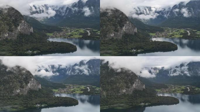 夏季下雨天著名的Obertraun山村的风景