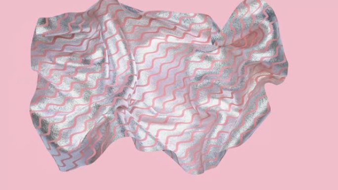 粉色背景银色织物吹抽象运动3d渲染