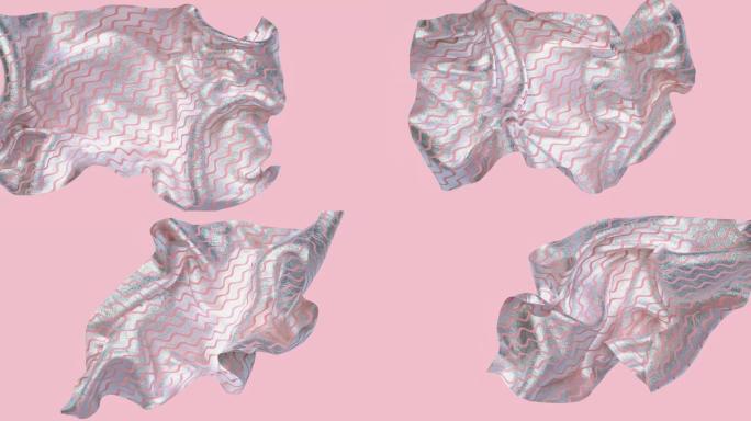 粉色背景银色织物吹抽象运动3d渲染