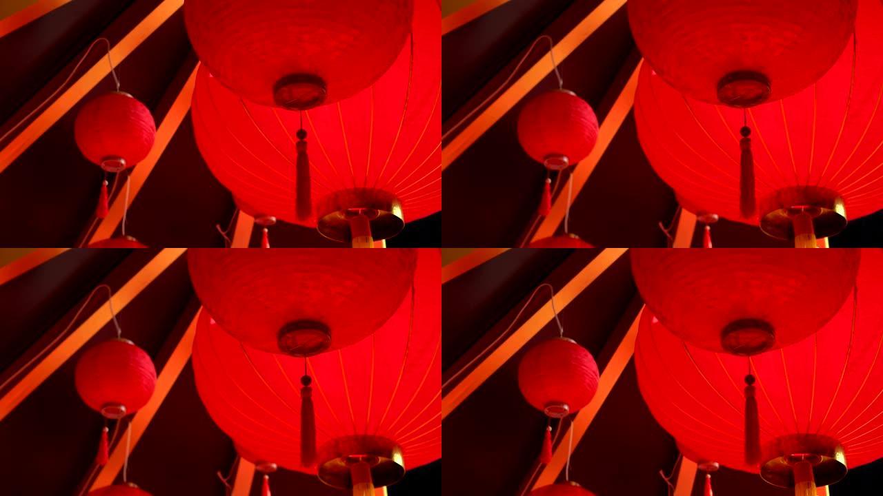 关照红灯笼。向上看。亚洲新年的象征。
