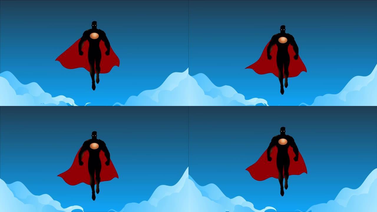 循环超级英雄漂浮空中与烟雾效果动画视频