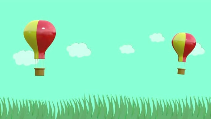 动画的循环，一个气球漂浮在草地上