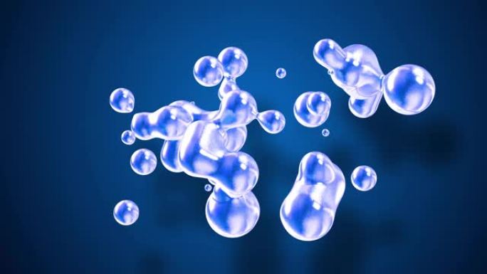 amasing metaballs的抽象背景，就像玻璃滴或充满蓝色火花的球体融合在一起，并且散射在4