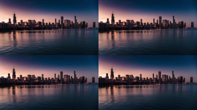 美国芝加哥天际线的电影视图