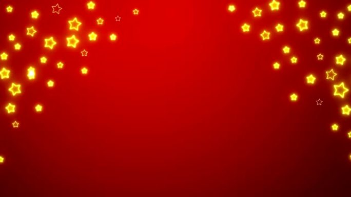 霓虹灯灯泡金色星星形状在红色背景上闪烁动画，