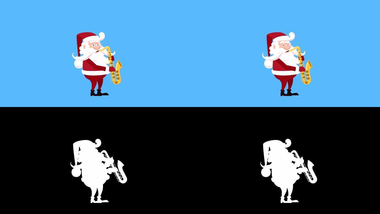 卡通小圣诞老人平角色音乐播放萨克斯动画。包括亮度哑光