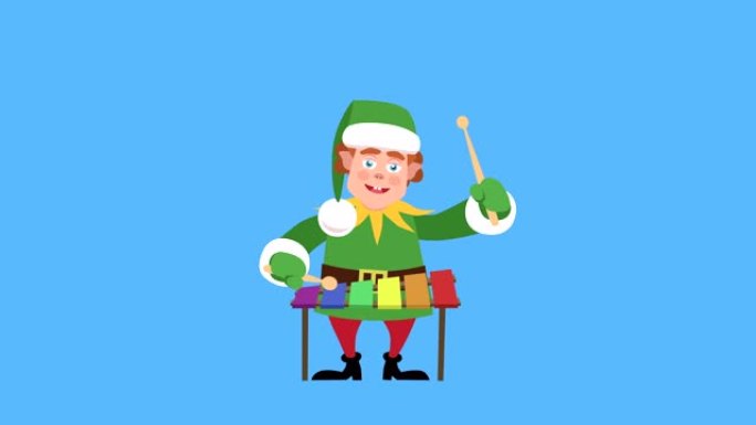 卡通小圣诞老人助手平圣诞角色玩木琴动画。包括亮度哑光