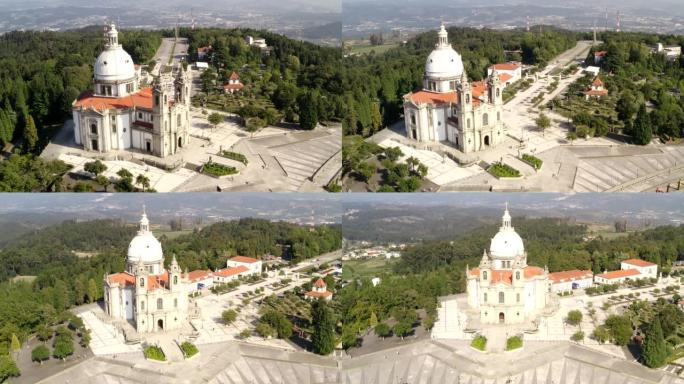 葡萄牙布拉加的Santuario Sameiro保护区无人机鸟瞰图