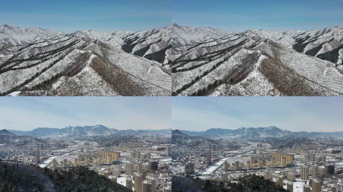 （4K实拍）航拍雪后城市景色 承德丰宁