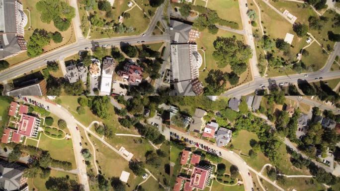 梅肯乔治亚航空v15垂直视图俯瞰默瑟大学法学院上方的市中心