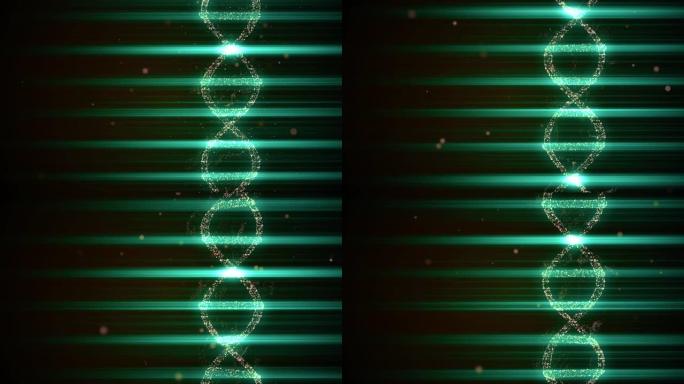由抽象太空尘埃产生的虚拟dna正在被绿色光线照亮。
