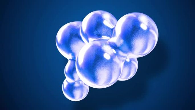 融合了metaballs的抽象背景，好像充满蓝色火花的玻璃或球体的液滴融合在一起并在4k中周期性地散