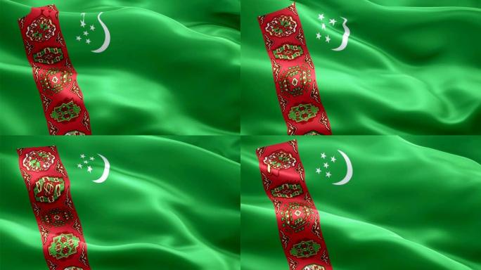 土库曼斯坦挥舞着国旗。国家3d土库曼国旗挥舞。土库曼斯坦无缝循环动画的标志。土库曼国旗高清分辨率背景