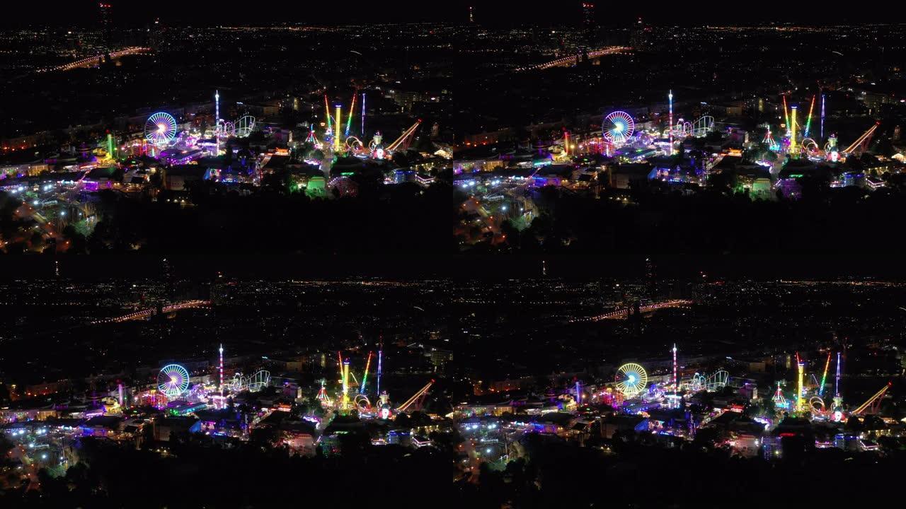 维也纳城市夜间照明飞行著名工作主题公园航空全景4k奥地利