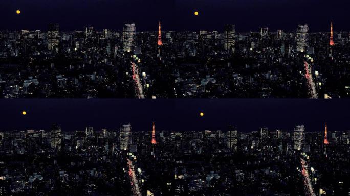 东京塔夜间天际线 | 月亮