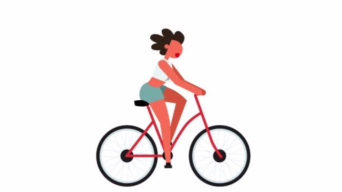 简笔画象形彩色女女孩角色自行车骑手骑自行车卡通动画